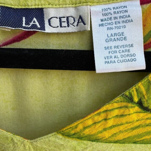 La Cera Vintage Womens V Neck Bird of Paradise Floral Mumu Day Maxi Dress L - Picture 4 of 10